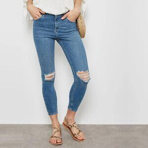 2/$30 Topshop Jamie High Rise Ripped Ankle Crop Skinny Mid Denim Tint W30 #9302